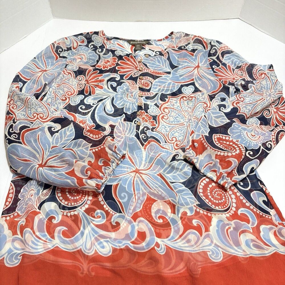 Tommy Bahama Women’s Silk Peasant Top Floral Beach - Picture 5 of 7